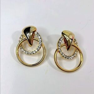 Jewels By Park Lane Goldtone Interlocked Double Ring Rhinestone Pierced Earrings